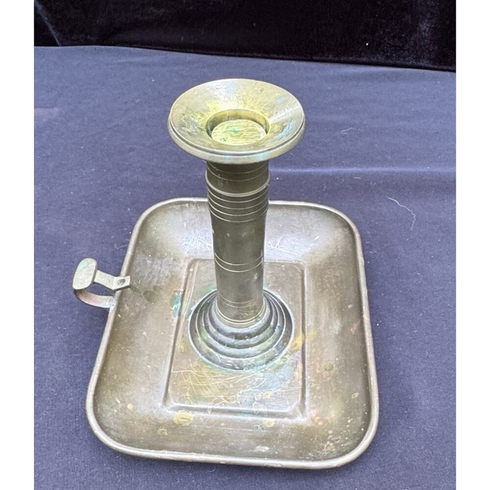 Antique Style Square Brass Push-Up Chamber Stick Candle Holder Victorian -C3